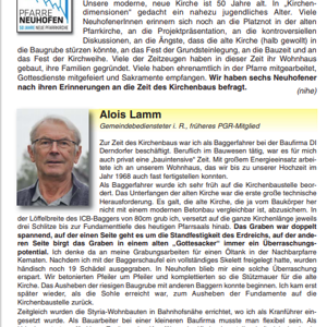 Anläßlich des 50-Jahr-Jubiläums der neuen Pfarrkirche von Neuhofen an der Krems stand ein Teil des Pfarrblatts ganz im Zeichen der Pfarrkirche St. Benedikt. 