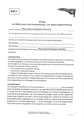 K23.1 - Vertrag zur Betreuung in der Kinderbildungs- und - betreuungseinrichtung
